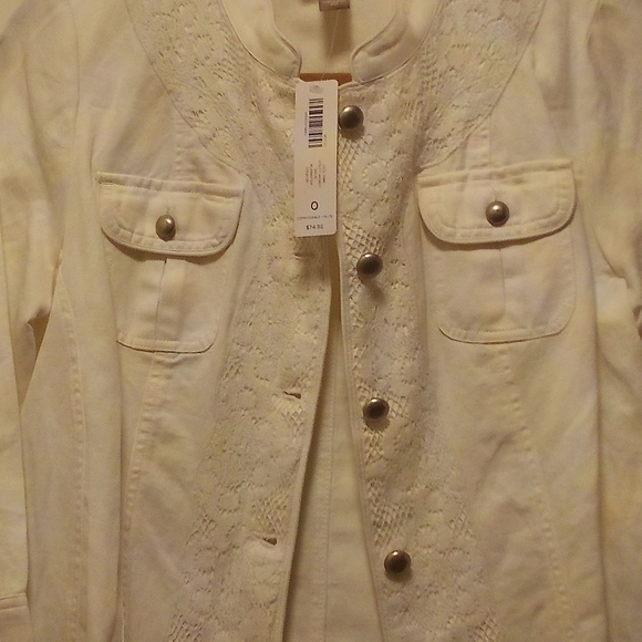 Chico's - NWT Alabaster Denim With Lace Layover Trim, Button Down, Pockets,... - Picture 2 of 14